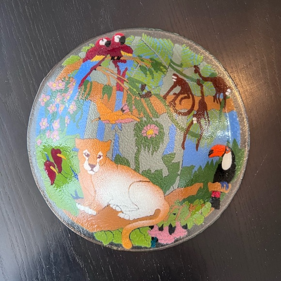 Peggy Karr Fused Glass Large Jungle Themed Plate/Bowl Signed - Picture 5 of 5